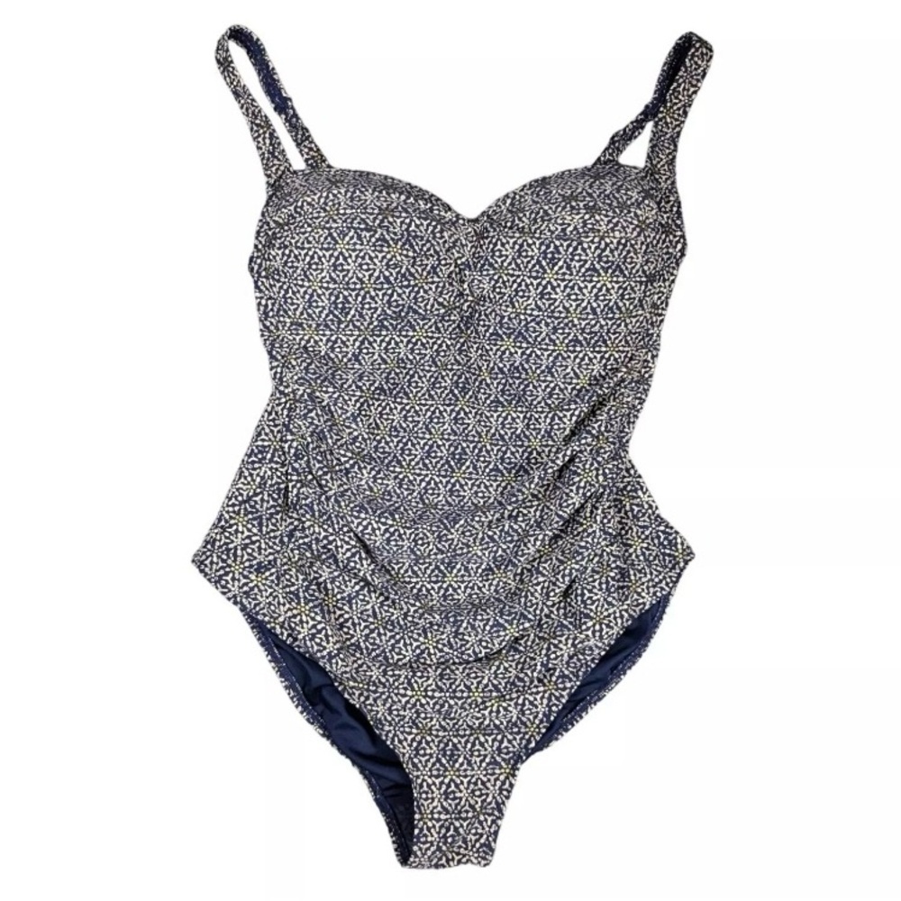 NIPTUCK Nautical Navy Twist Front Onepiece Women's Tummy Control Swimsuit Sz 10